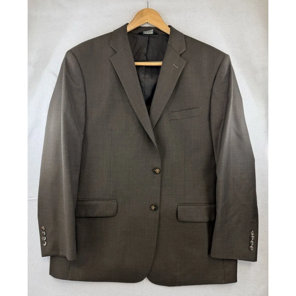JOS A BANK Traveler's‎ Collection Mens 46R Tailored Fit Wool Blazer Jacket Brown